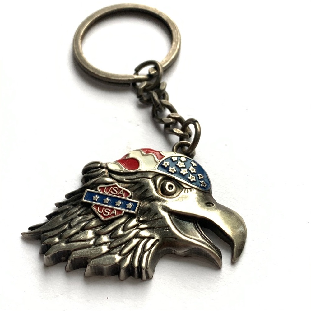 Vintage U.S.A. Bald Biker Eagle Bandanna Keychain